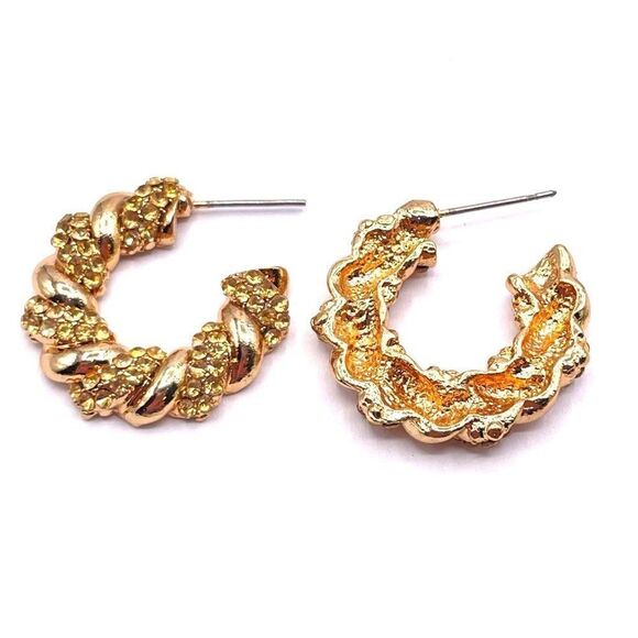 Yellow Gold with Champagne Crystal Twisted Rope Hoop Post Back Earrings - Picture 5 of 6